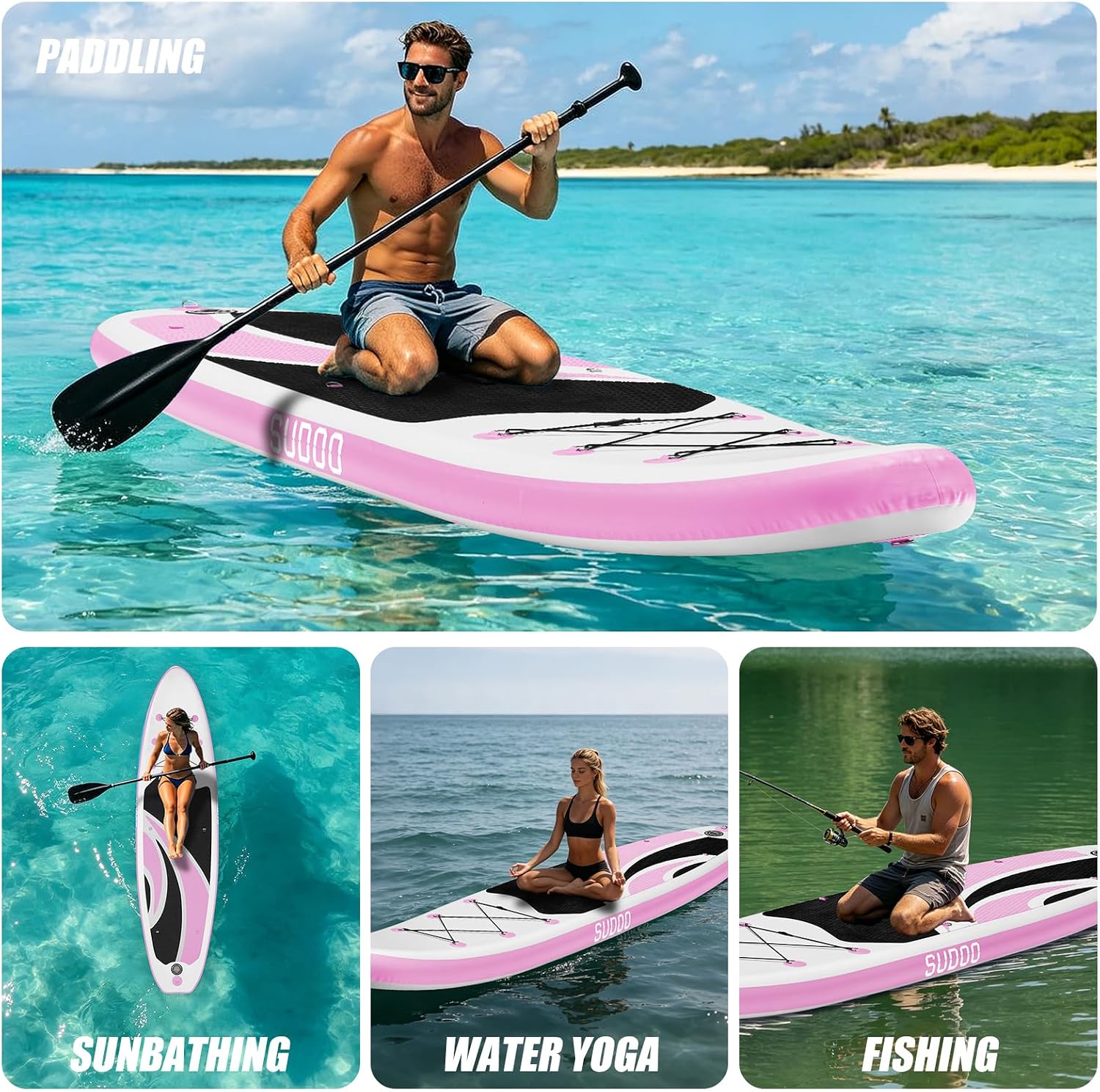 SUDOO Inflatable Stand Up Paddle Board 10'/ 10'6' SUP with 450LB Weight Capacity Adjustable Paddle Wide Stable Non Slip EVA Deck Complete Accessories for Adults Beginners Youth Outdoor Water Sports
