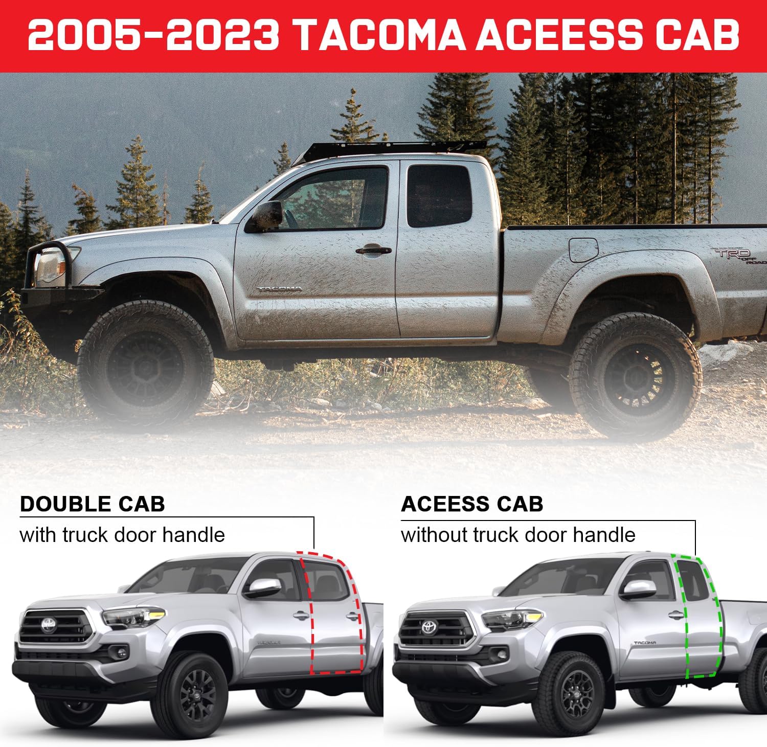 Running Boards Compatible with 2005-2023 Tacoma Access Cab with 2 Half-Size Rear Doors, 4.5 Inches Drop Down Side Steps Running Boards for Tacoma.
