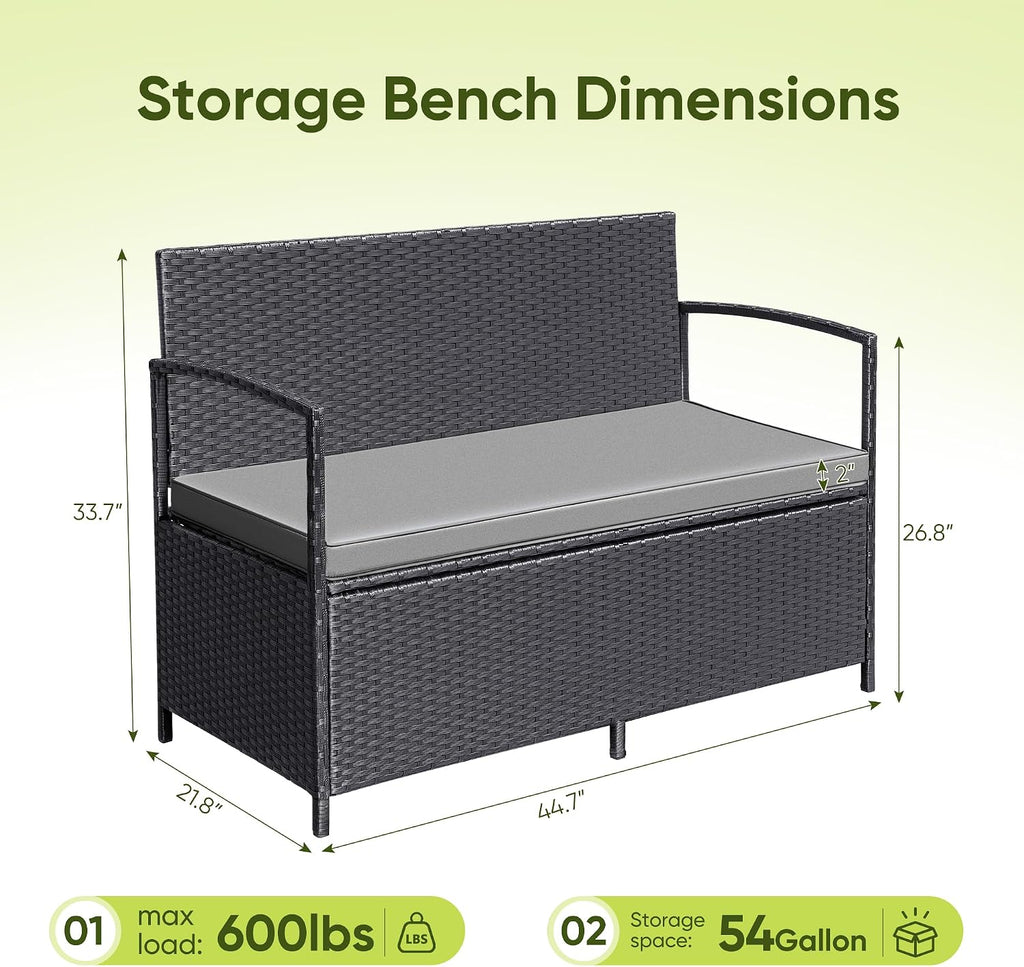 Flamaker Patio Loveseat Wicker Outdoor Furniture, All Weather Rattan Conversation Bench Chair with Large Storage Capacity and Cushions for Backyard, Outside Patio Porch (Black)