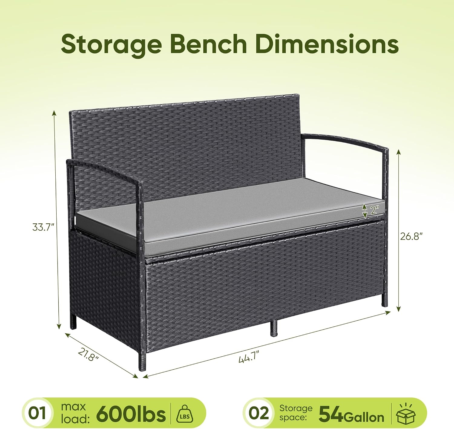 Flamaker Patio Loveseat Wicker Outdoor Furniture, All Weather Rattan Conversation Bench Chair with Large Storage Capacity and Cushions for Backyard, Outside Patio Porch (Black)