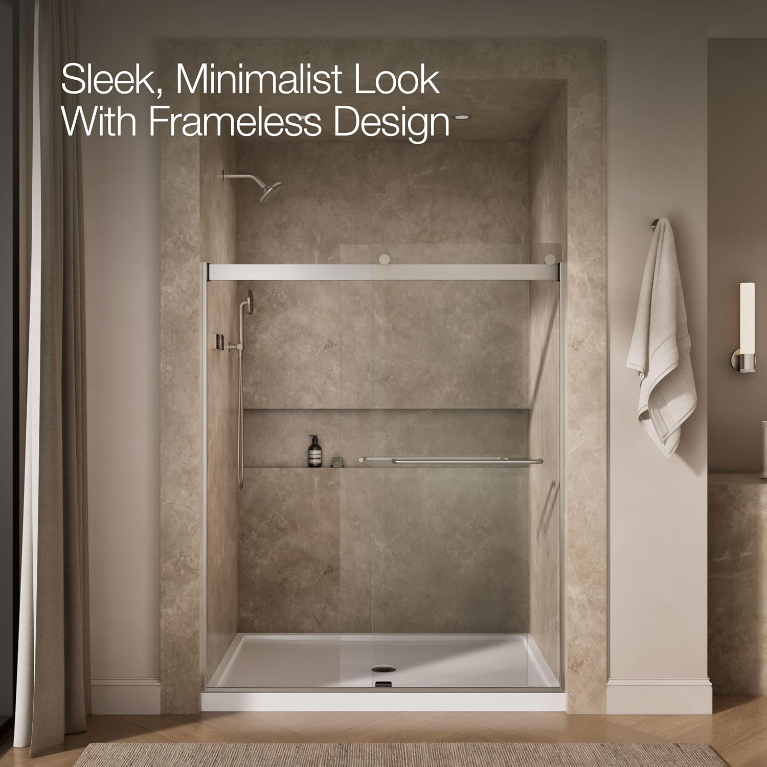 KOHLER K-706015-L-MX Levity Shower Door, 74.00 x 3.06 x 59.63 inches, Crystal Clear with Matte Nickel frame