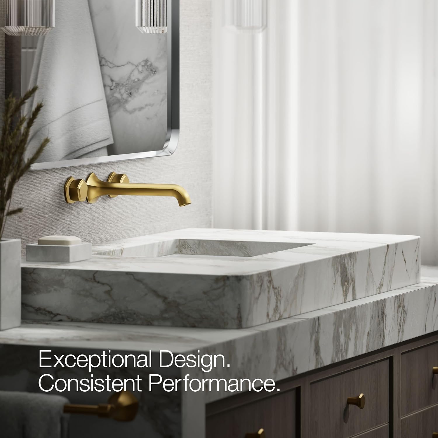 KOHLER T27013-9-2MB Occasion Wall-Mount Bathroom Sink Faucet Knob Handle Trim in Vibrant Brushed Moderne Brass