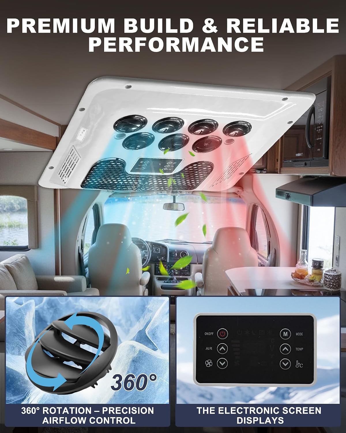 Treeligo 12V 10000BTU RV Rooftop Air Conditioner, Ultra-Quiet Heating & Cooling DC AC Kit Fit for Motorhome, Truck, Campers, Campervan & Caravan