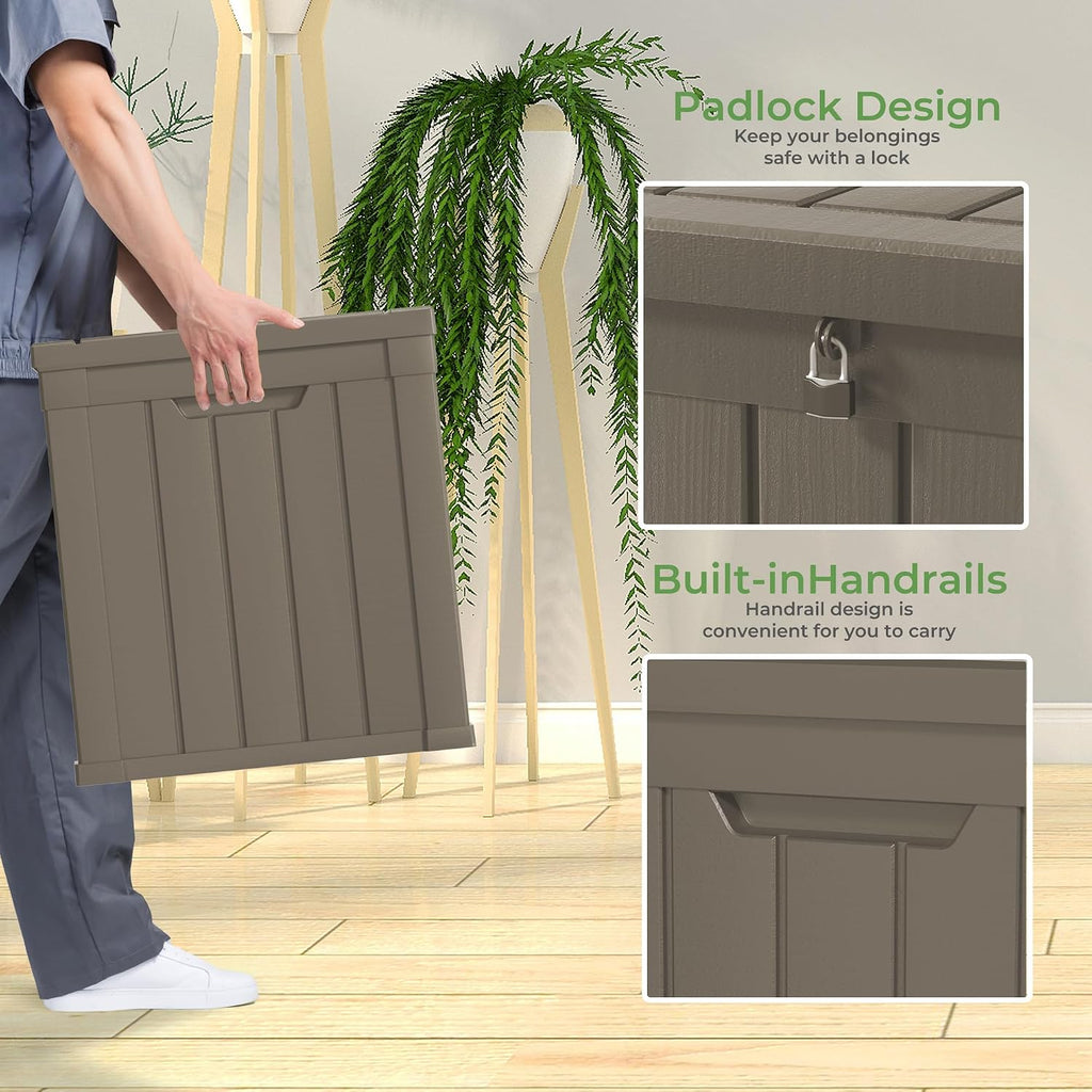 45 Gallon Resin Deck Box, Waterproof Outdoor Storage Bin for Patio, Poolside, and Garden, Lockable & UV-Resistant, Ideal for Small Spaces, Grey