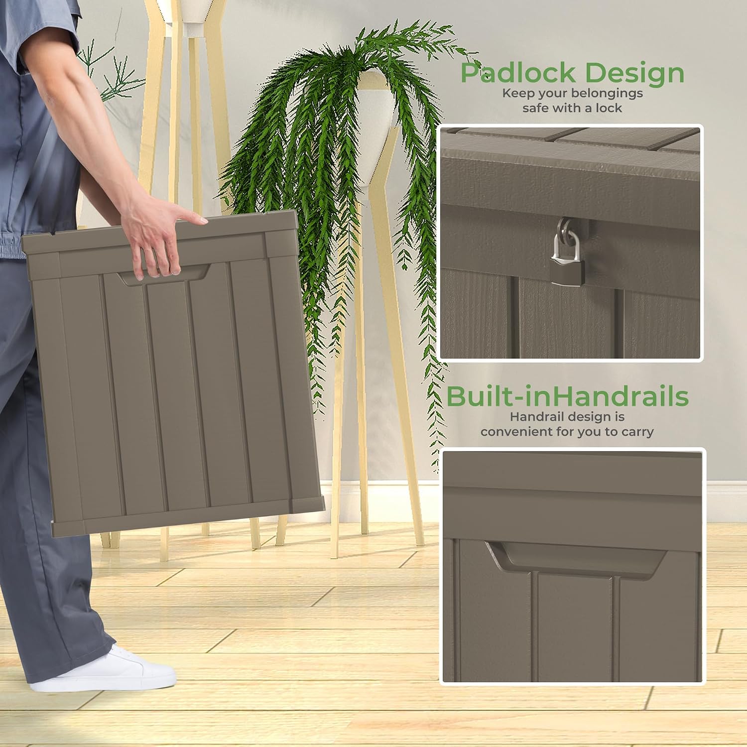 45 Gallon Resin Deck Box, Waterproof Outdoor Storage Bin for Patio, Poolside, and Garden, Lockable & UV-Resistant, Ideal for Small Spaces, Grey