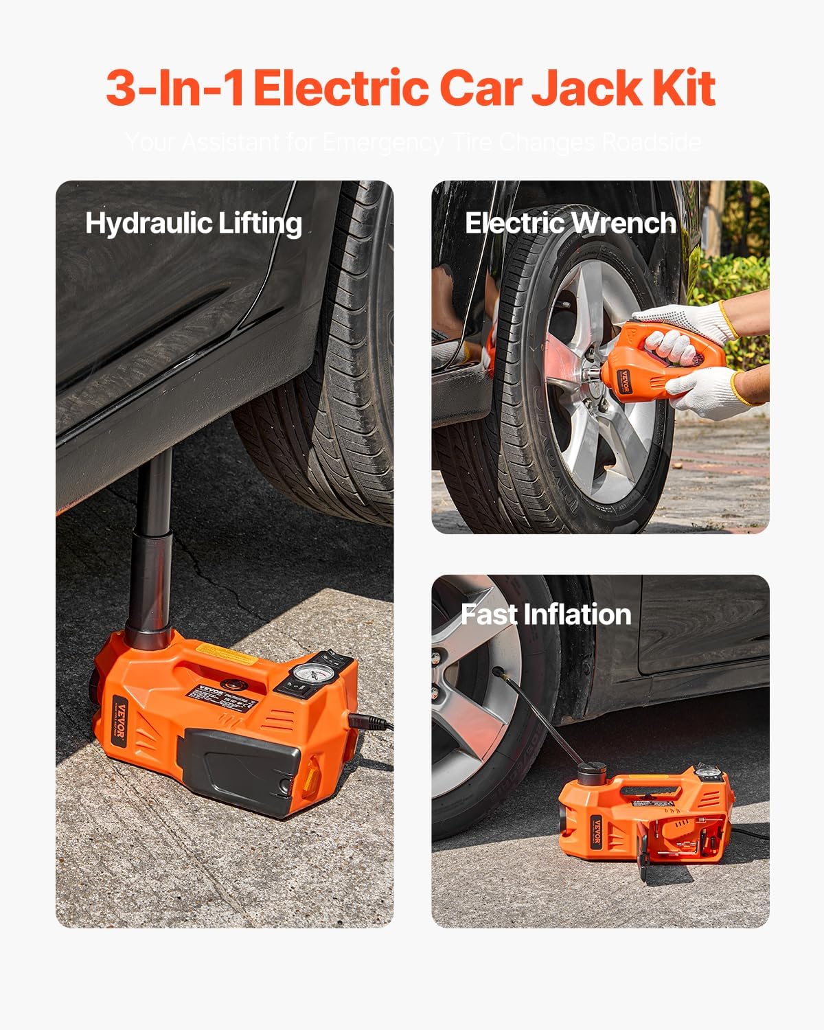VEVOR Electric Car Jack, 5 Tons /11000 lbs, Electric Scissor Jack with Built-in Inflator, 12V Tire Change Replacement with Electric Impact Wrench & LED Light, Portable Jack kit for Sedan, SUV, Truck