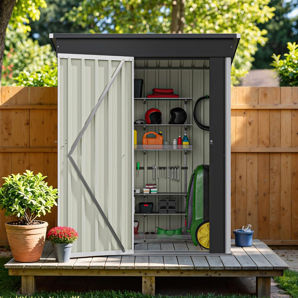 Greesum 5×3 FT Outdoor Storage Shed, Metal Storaged Sheds Without Floor, Tool Sheds with Lockable Doors and Sloping Roof for Garden, Patio, Backyard, White