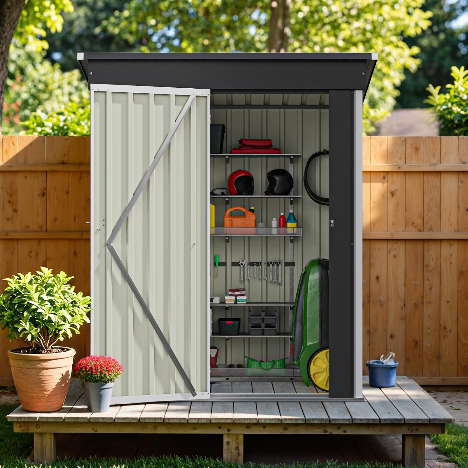 Greesum 5×3 FT Outdoor Storage Shed, Metal Storaged Sheds Without Floor, Tool Sheds with Lockable Doors and Sloping Roof for Garden, Patio, Backyard, White