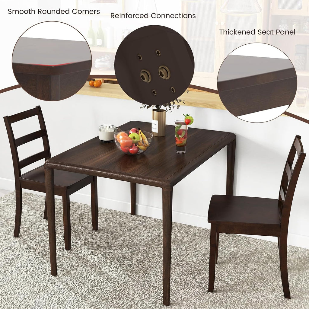 GOFLAME Dining Chairs Set of 4, Ladder Back Side Chairs with Solid Rubber Wood Legs & Non-Slip Food Pads, 4-Pack Space-Saving Armless Dining Chairs for Dining Room, Living Room, Restaurant, Brown