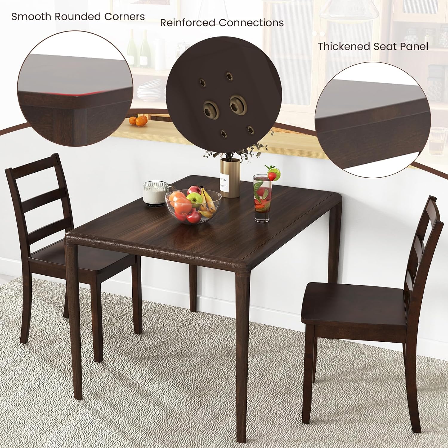 GOFLAME Dining Chairs Set of 4, Ladder Back Side Chairs with Solid Rubber Wood Legs & Non-Slip Food Pads, 4-Pack Space-Saving Armless Dining Chairs for Dining Room, Living Room, Restaurant, Brown