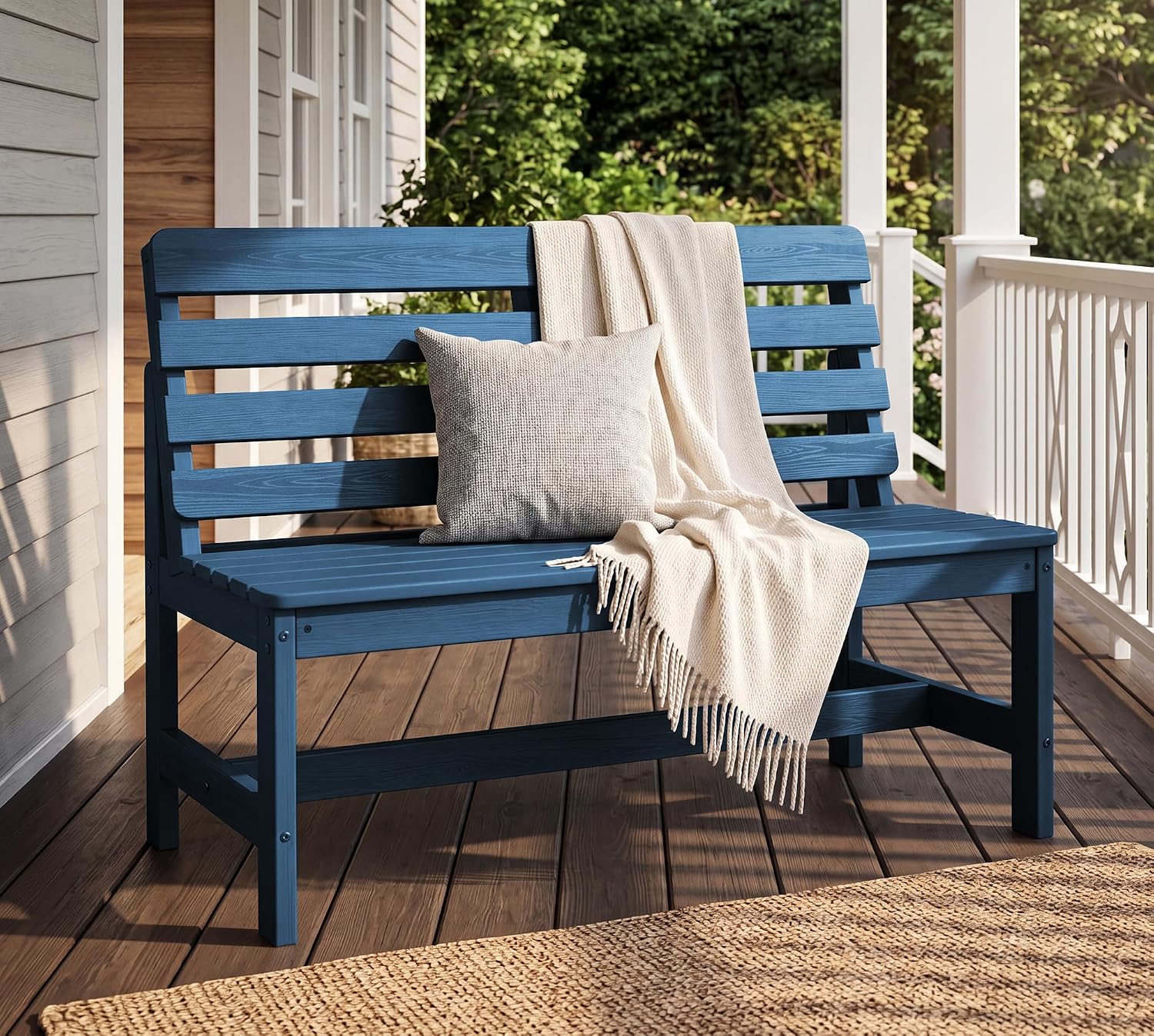 SERWALL Outdoor Bench, All Weather HDPE Outdoor Benches, 2-Person Armless Porch Bench with 600 lbs Weight Capacity, Patio Benches for Outdoors, Porch, Park and Dining, Navy, 2 Pack