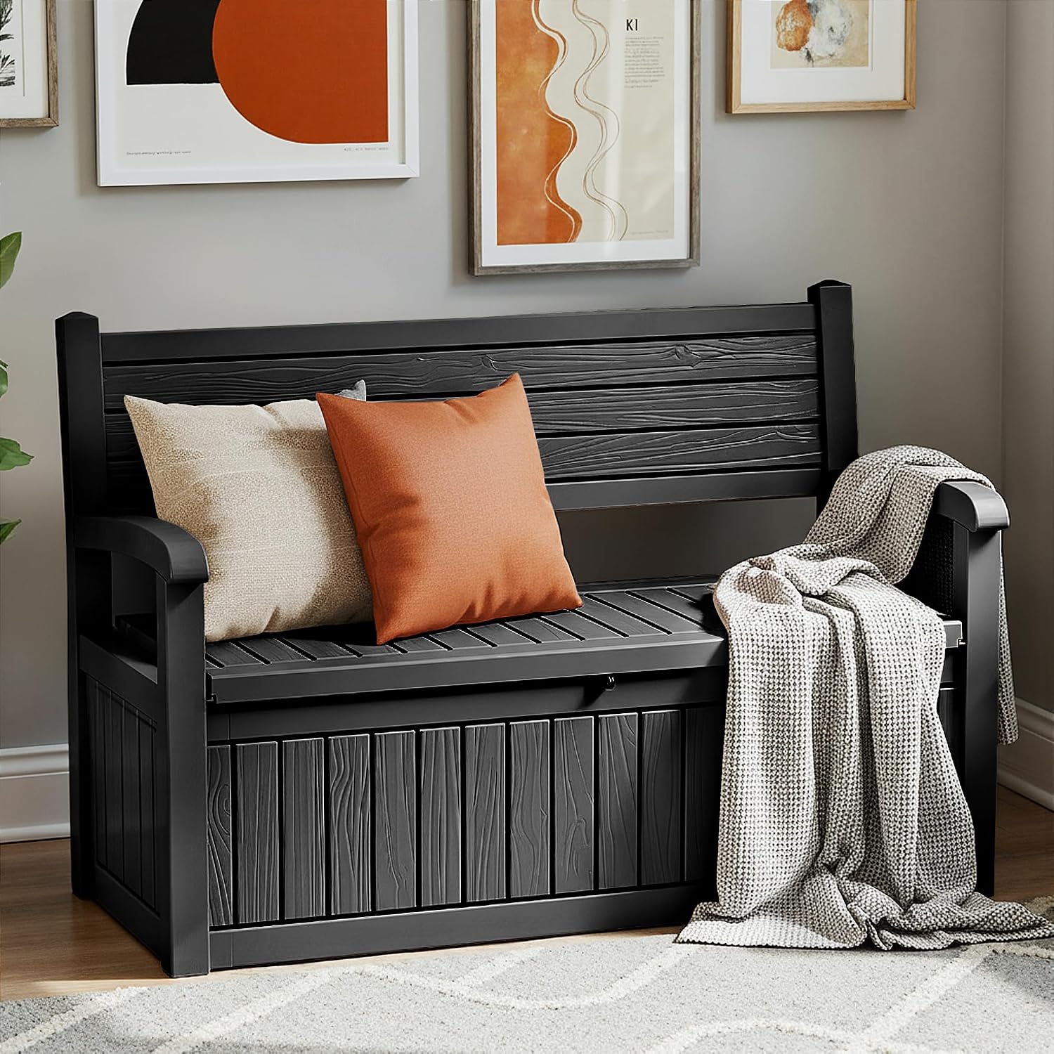 PatioZen 79 Gallon Storage Bench Deck Box Waterproof Lockable,Outdoor Storage Furniture for Patio,Garden and Porch,Tools and Cushions