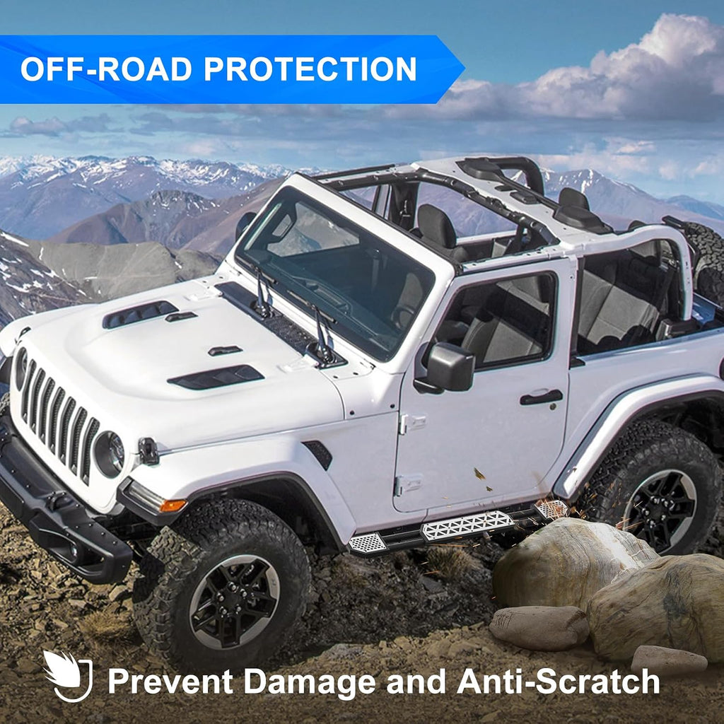 Running Boards Fit for Jeep Wrangler JL 2018-2023 2024 2025 Side Steps for JL 2 Door 7 Inch Rock Rail Steps DIY Painting White Panel Carbon Steel Rock Sliders