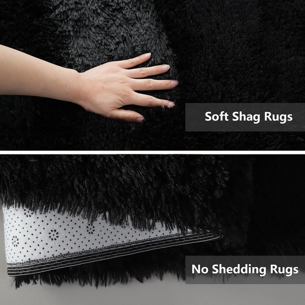 10X14 Large Shag Area Rugs for Living Room Bedroom,Big Soft Black Fluffy Rug for Bedroom Dorm,Indoor Carpet Plush Rugs for Living Room Home Decor,Black