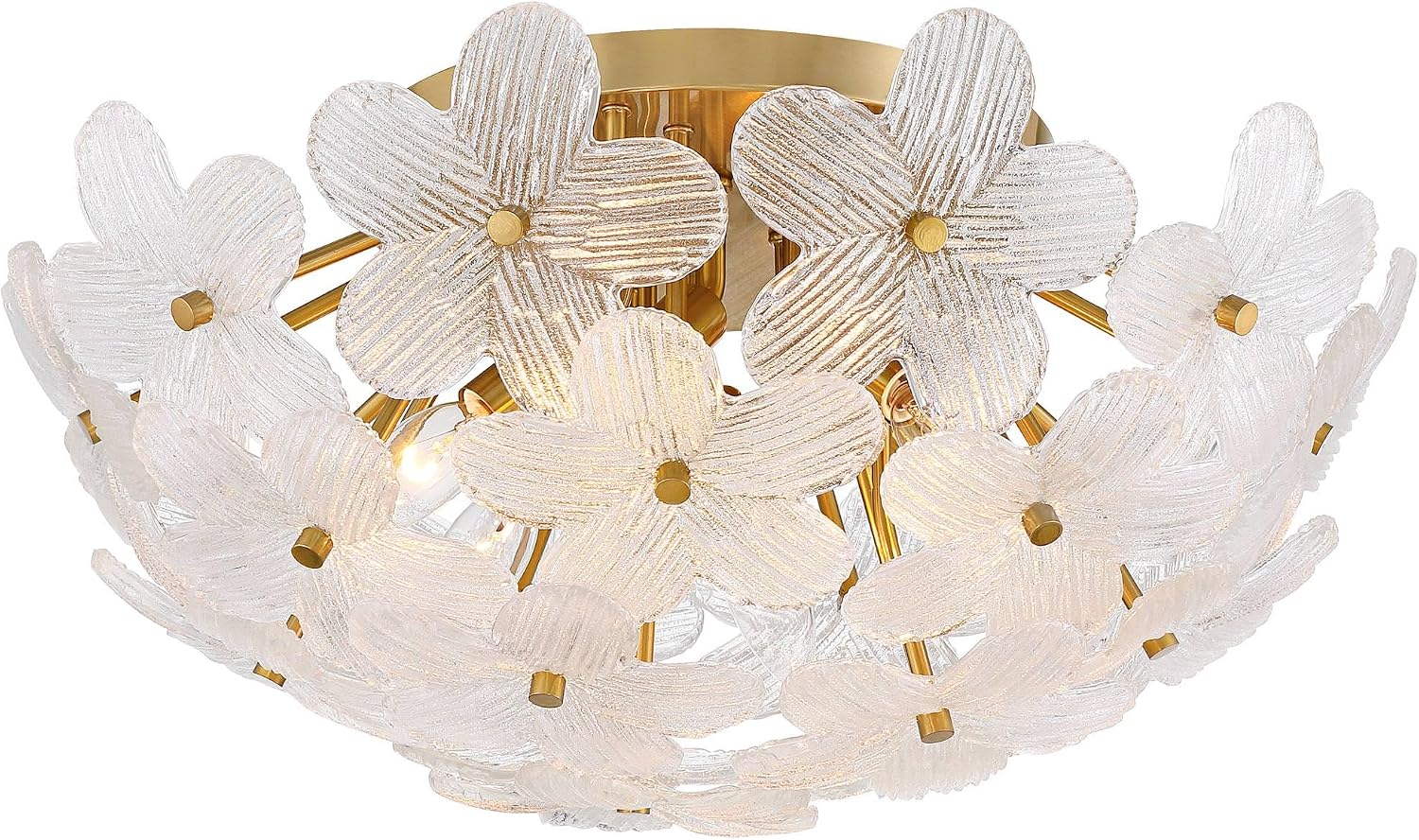 Possini Euro Design Filoli 20' Modern Semi Flush-Mount Ceiling Light Fixture Kitchen Foyer Hallway Flower Unique Gold Finish Glass Metal Bedroom Bathroom Entryway Living Room Indoor Office Small