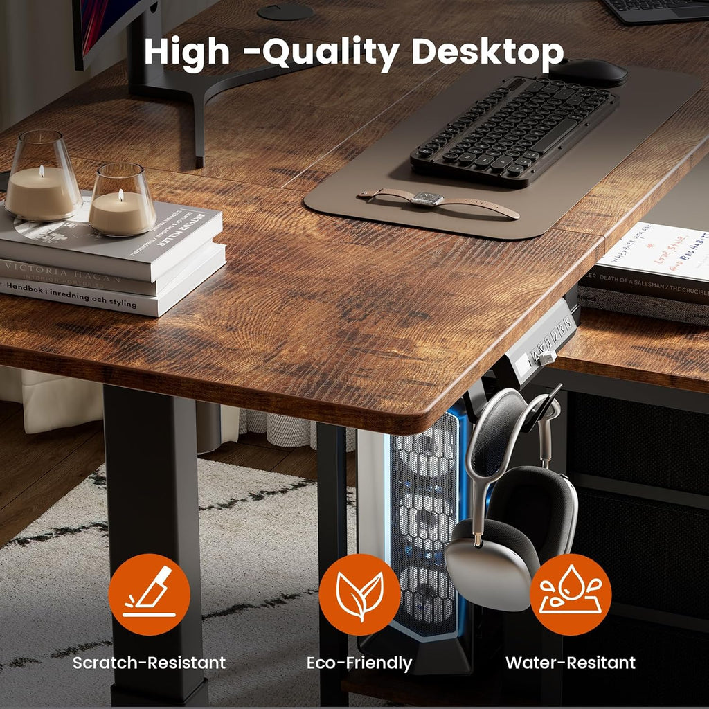 REAHOME Electric Standing Desk with Drawers, 47 x 24 Inches Height Adjustable Sit Stand Desk with Storage, 3 Memory Preset Home Office Computer Desk, Printer Cabinet, Cable Management, Rustic Brown