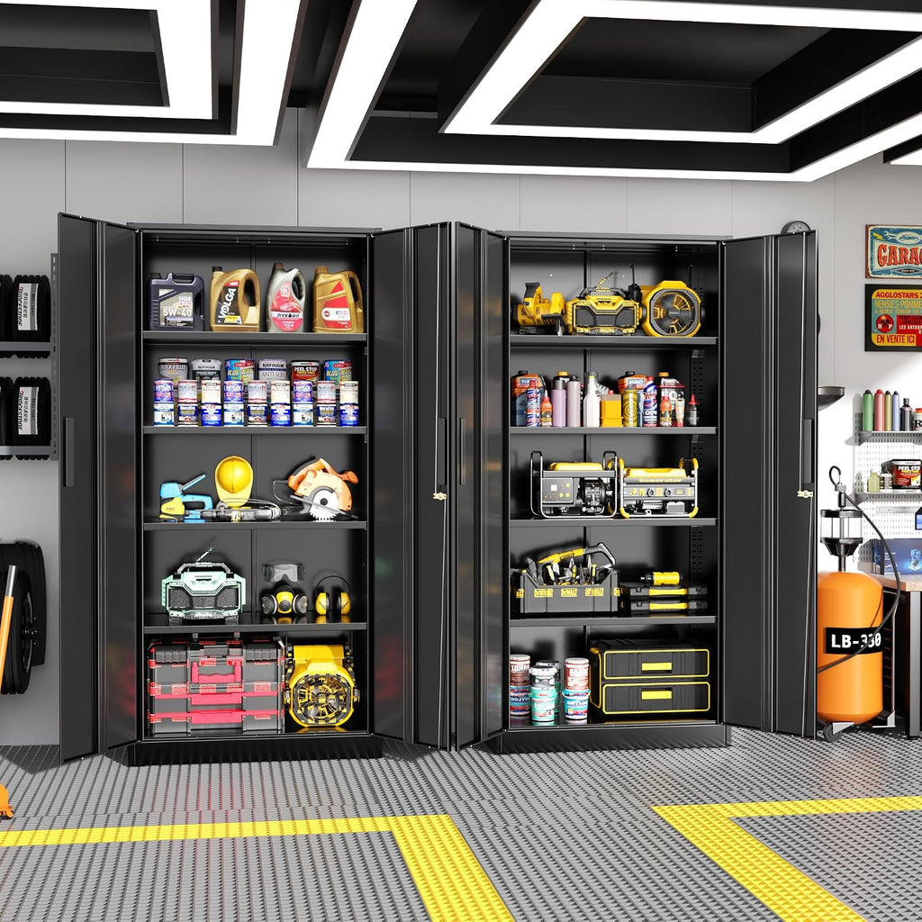 Greenvelly Metal Storage Cabinet, 72' Black Metal Locking Storage Cabinet with Doors and 4 Adjustable Shelves, Large Steel Cabinet for Home Office, Garage, Shop, School (32' W x 16' D)
