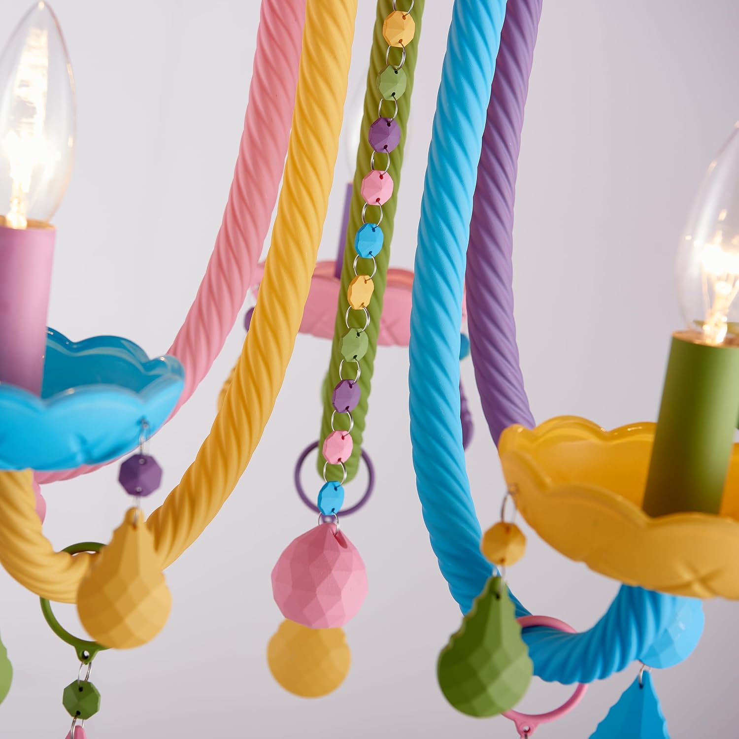 5-Light Children Candle Chandeliers, Modern Candy Design Flush Mount Close to Ceiling Light for Bedroom, Dining Room, Kitchen, Bathroom, D22 × H16 inch, Macaron Colorful Finish & K9 Crystal