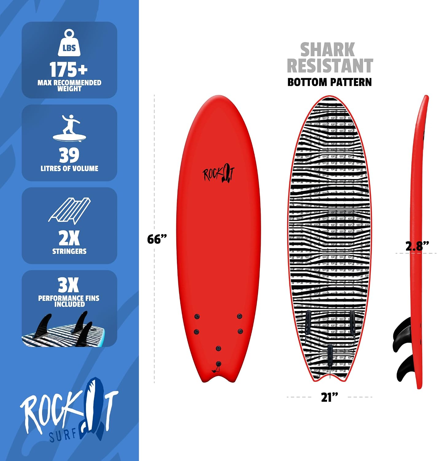 Rock-It 6' Albert Performance Fish Soft Top Surfboard Surf Board, Foam Surfboard, Kids Surfboard, Adult Surfboard, Tabla De Surf, Beginner Surfboard