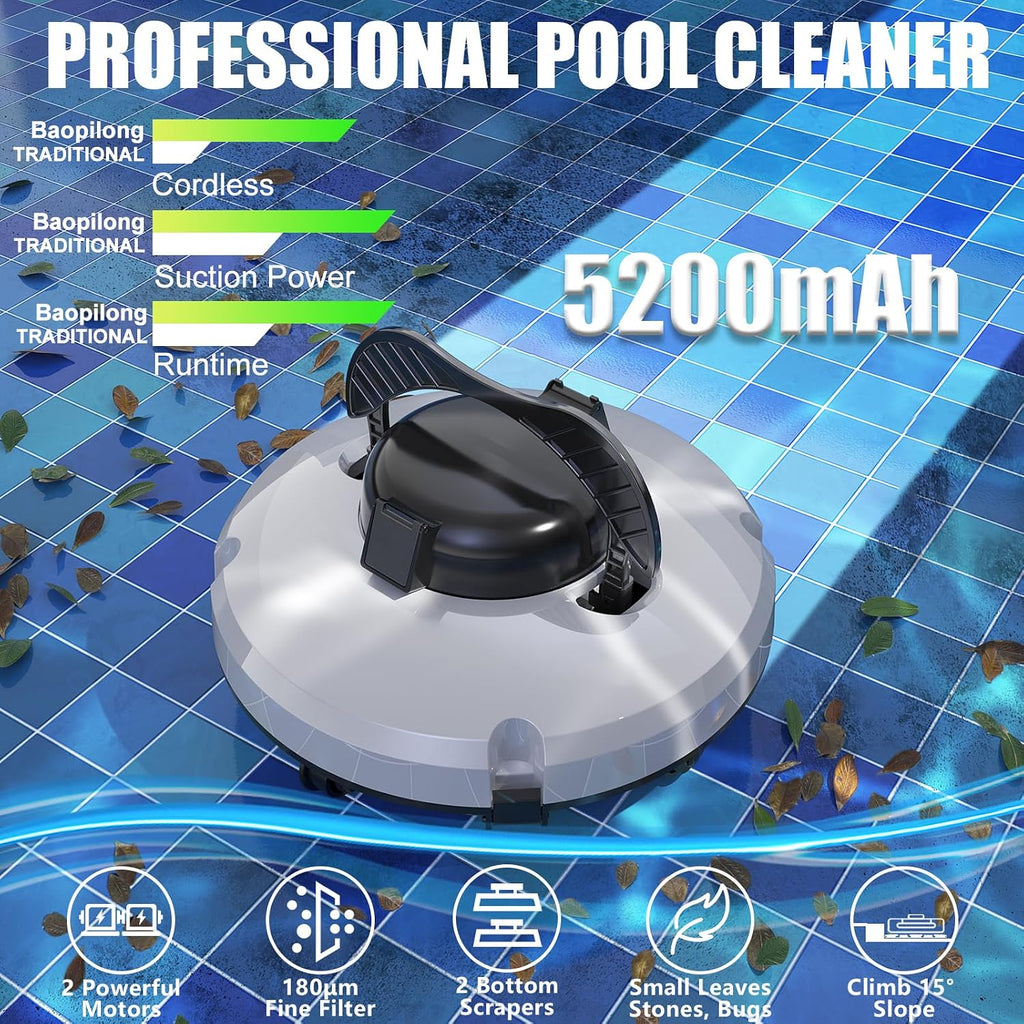 2026 Cordless Robotic Pool Cleaner - 120 Mins Automatic Pool Vacuum for Above Ground Pool & In - Ground Flat Pools up to 1000 Sq.Ft, Robot Pool Cleaner with Self - Parking Tech