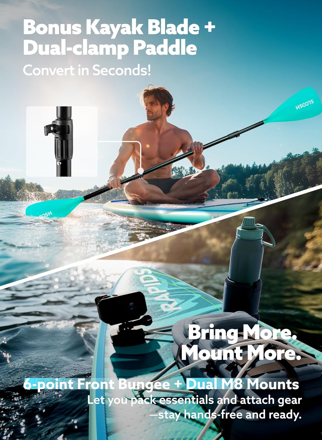 SLOOSH Inflatable Stand Up Paddle Board, 11'6' Inflatable Paddle Boards with Premium Accessories, Non-Slip EVA Deck, Ultra-Light Carry Bag Pump, Rapids SUP for Youth & Adults