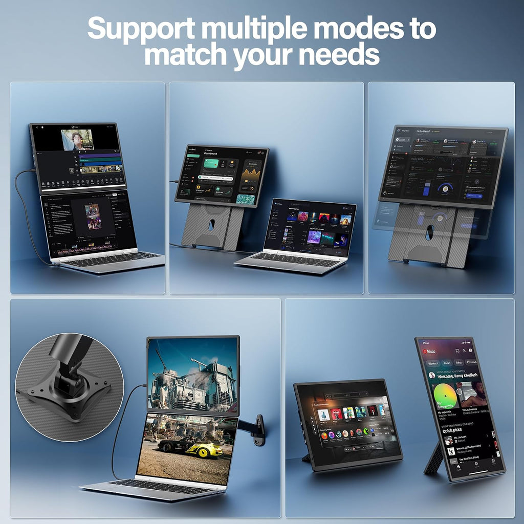 Laptop Screen Extender 16.1', 1920 * 1200 Portable Monitor with Detachable Frameless Display- 360° Rotatable Magnetic Stand, Dual Screen Plug & Play, Extra Monitor for Windows/Mac/Linux/Android