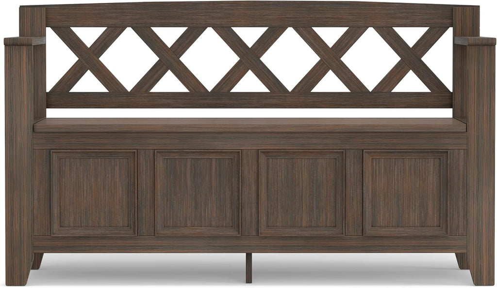 SIMPLIHOME Amherst Entryway Storage Bench - 48 inch Wide Solid Wood Hallway Seat in Farmhouse Brown, Transitional Bench for Entryway or Living Room with Lift-Up Lid and Spacious Storage