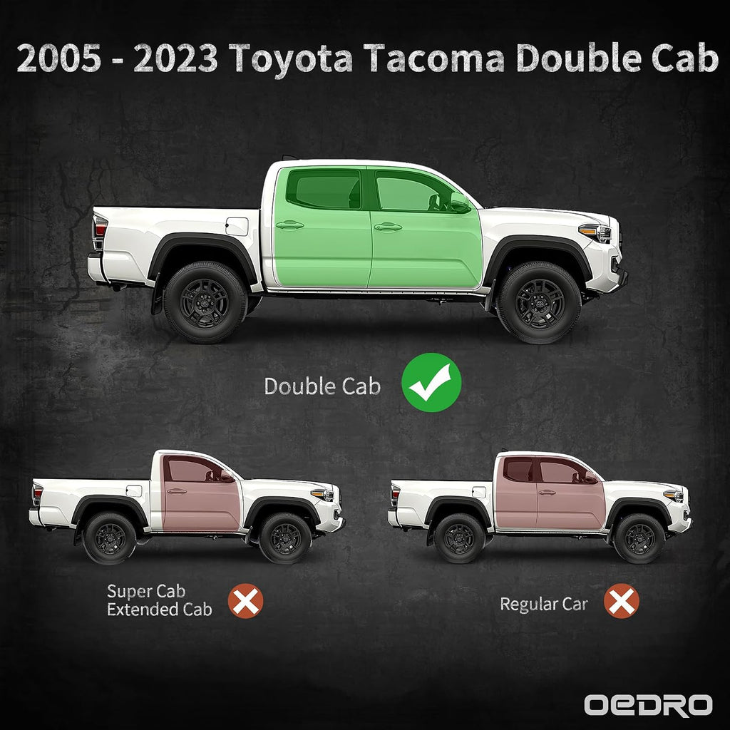OEDRO 6 inch All Steel Running Boards Compatible with 2005-2023 Toyota Tacoma Double Cab, Bolt-on Side Steps with Paintable Step Plates, Powder Coated Black and High Gloss Red Nerf Bar
