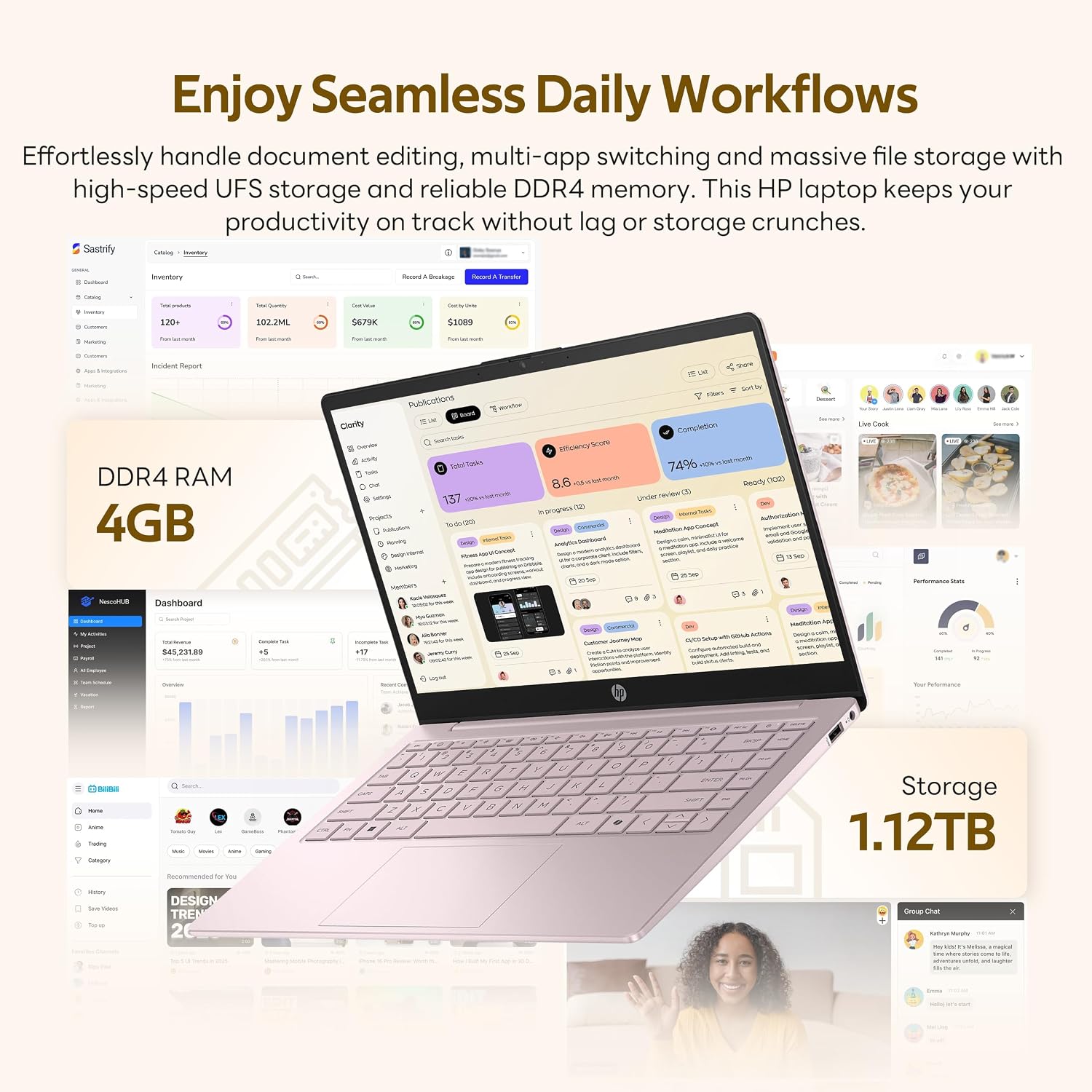 HP Stream 14' HD Student&Business Laptop with AI Copilot, Intel Processor N150, 4GB RAM, 1.12TB Storage (128GB UFS + 1TB Docking Station), 1 Year Office 365, Intel Graphics, Win 11, Tranquil Pink