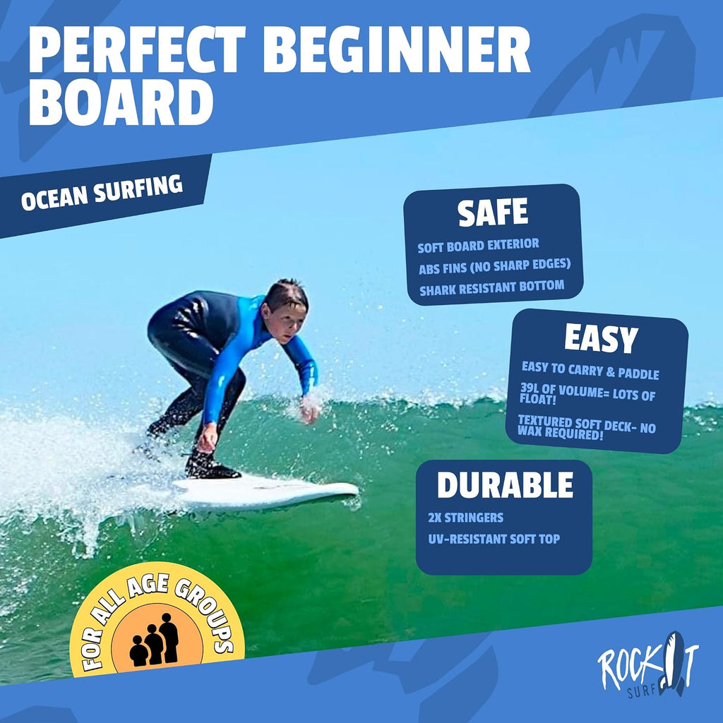 Rock-It 6' Albert Performance Fish Soft Top Surfboard Surf Board, Foam Surfboard, Kids Surfboard, Adult Surfboard, Tabla De Surf, Beginner Surfboard