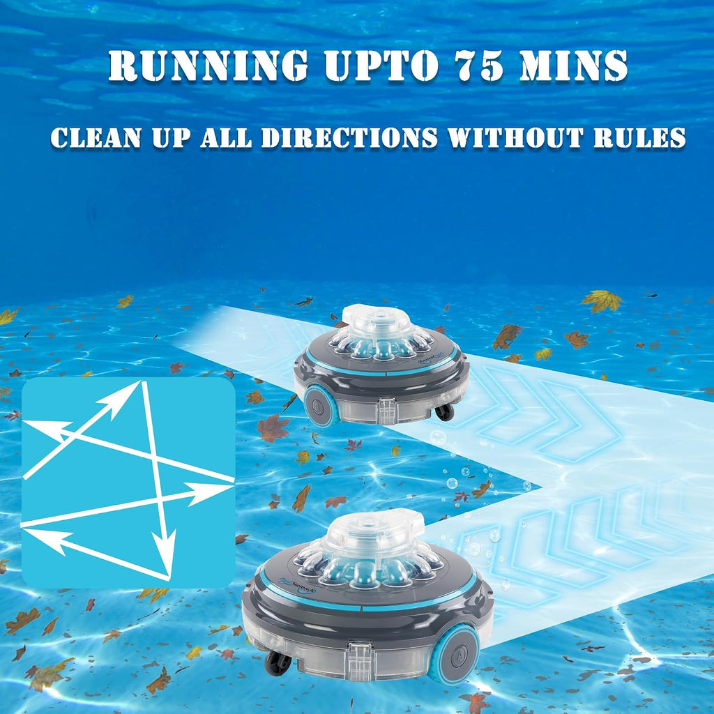 65 Cordless Robotic Pool Cleaner for Above Ground & Inground Pools, Automatic Pool Floor Vacuum with Dual Filtration, 75 Min Runtime, Transparent Design for Leaves, Sand & Debris