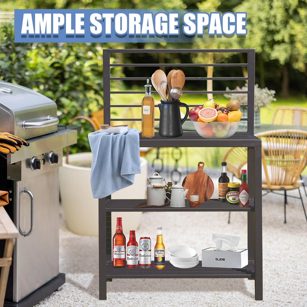 Domi Outdoor Kitchen Island with Storage, Aluminum Kitchen Storage Island Kitchen Food Prep Table with Double Storage Rack, Freestanding Bar Center with Protective Cover Indoor Outdoor