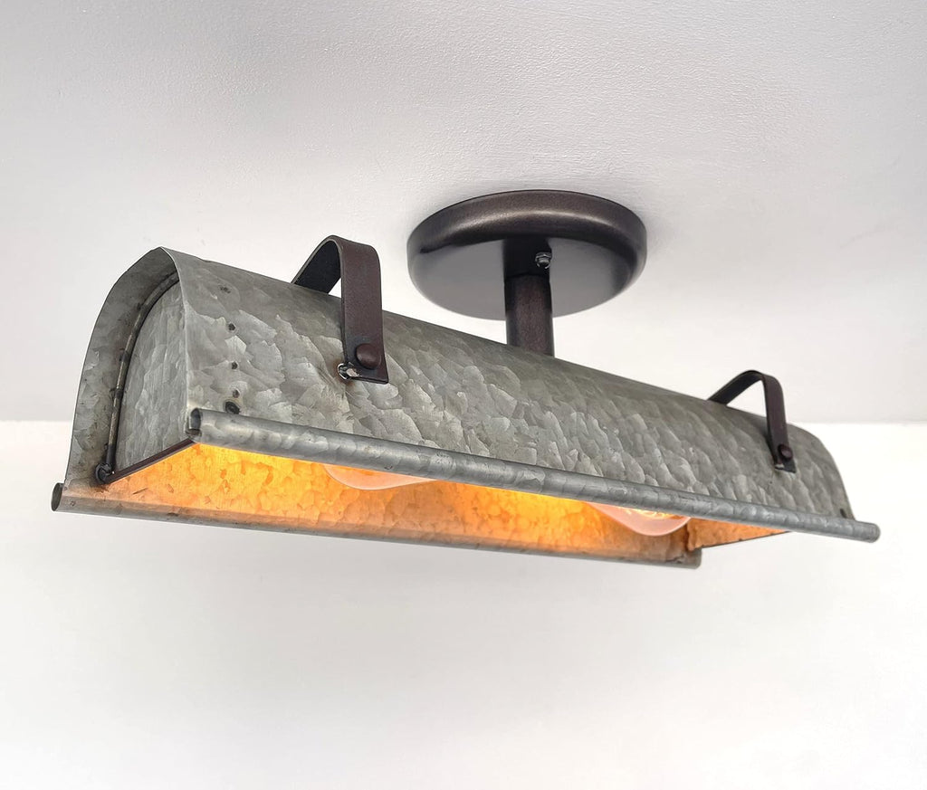 thelampgoods Rustic Galvanized Ceiling Light Fixture - Farmhouse Lighting Kitchen Antique Bathroom Industrial Vintage Chandelier Flush Mount Cabin Metal