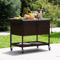Grand patio Outdoor Bar Cart, Patio Storage Cabinet with Stainless Steel Top & Lockable Wheels, Kitchen Island Table Grill Cart for Outside Backyard Garden, Brown
