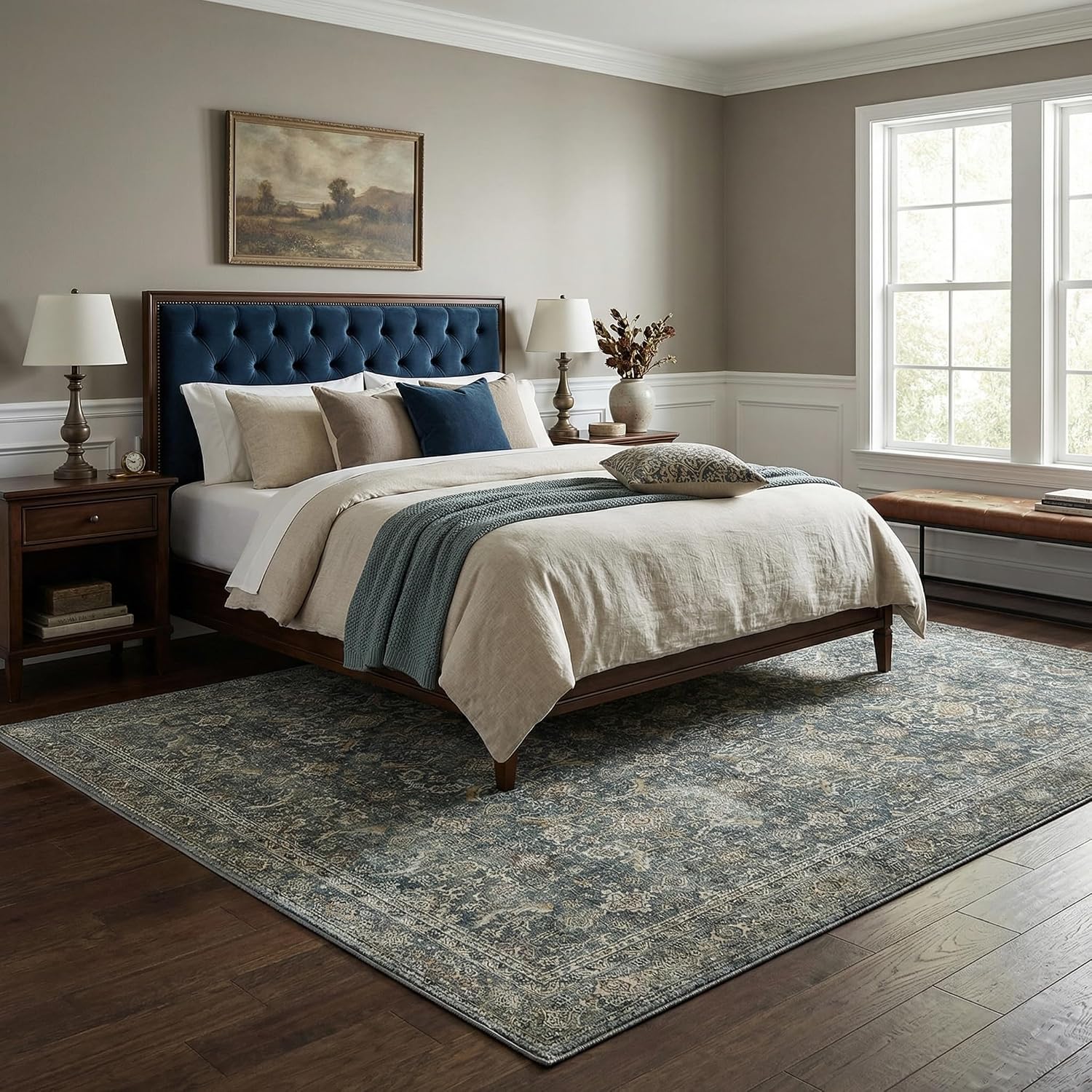 BESBLEE 10X14 Area Rugs Machine Washable Rugs for Living Room, Vintage Boho Large Rugs for Bedroom Dining Room, Non Slip Indoor Soft Distressed Lightweight Thin Low Pile Carpet, Deep