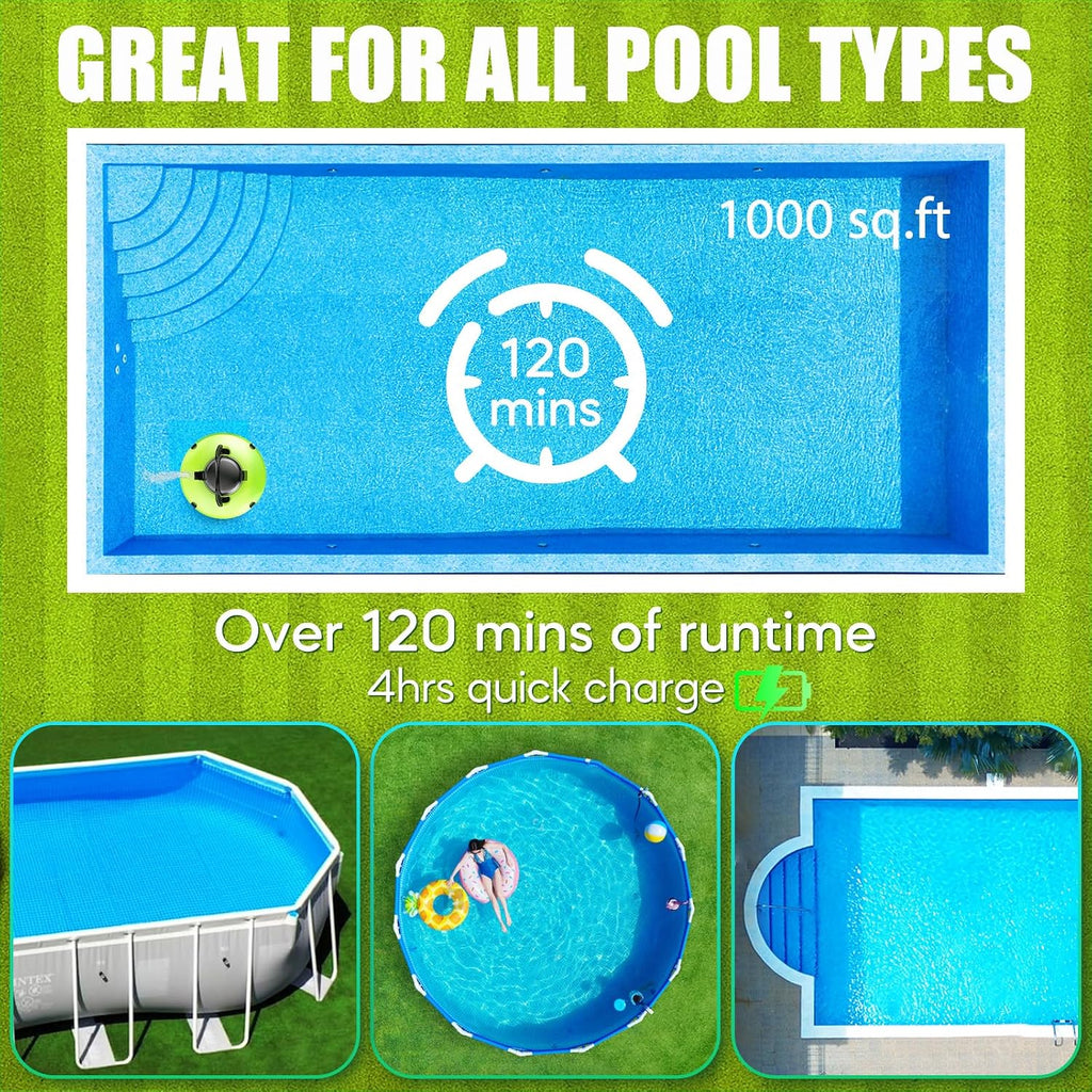 2026 Cordless Robotic Pool Cleaner - 120 Mins Automatic Pool Vacuum for Above Ground Pool & In - Ground Flat Pools up to 1000 Sq.Ft, Robot Pool Cleaner with Self - Parking Tech
