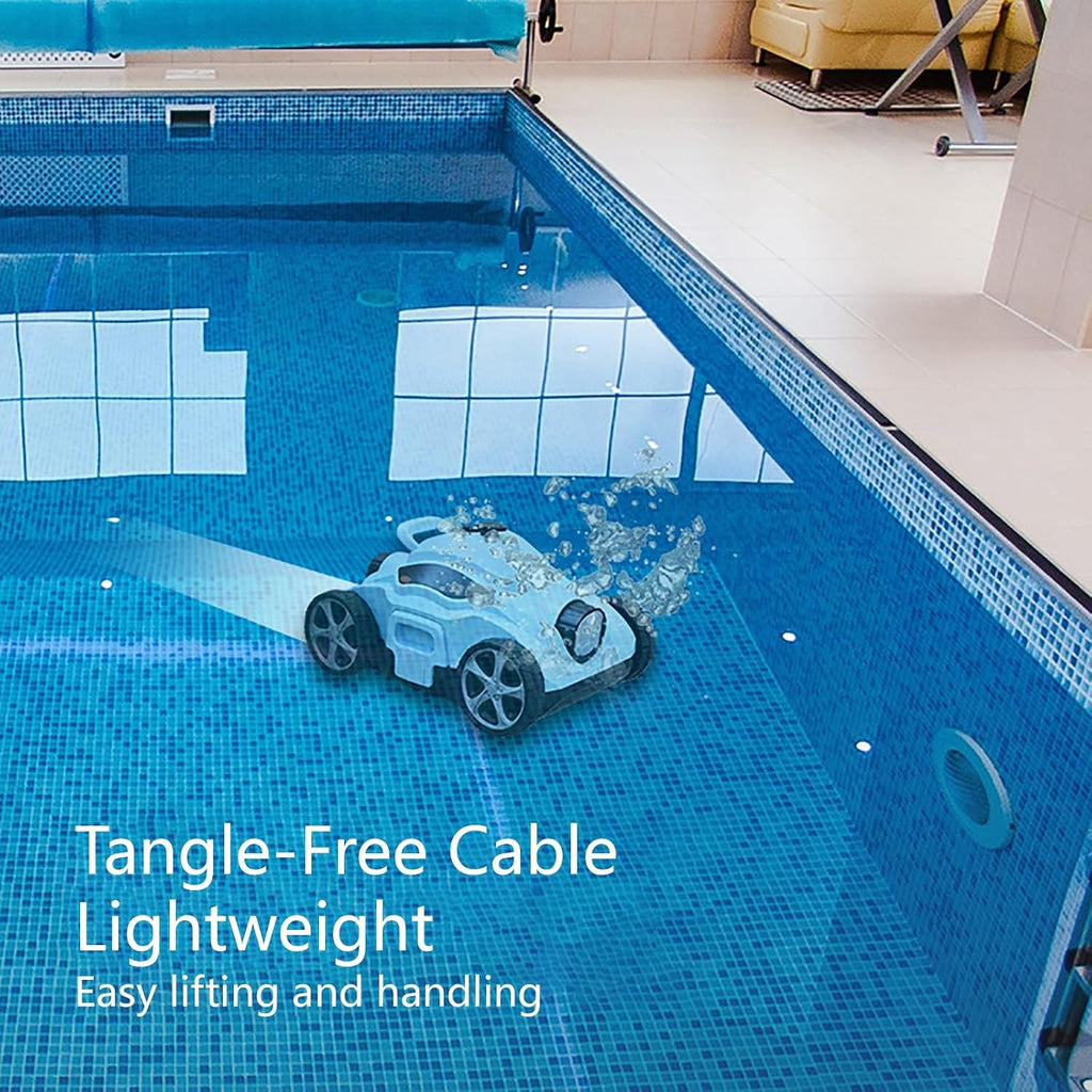 Automatic Robotic Pool Vacuum Cleaner, Pool Cleaner Robot with Waterline Cleaning, Cordless Pool Vacuum for Inground Pools, Lightweight Design