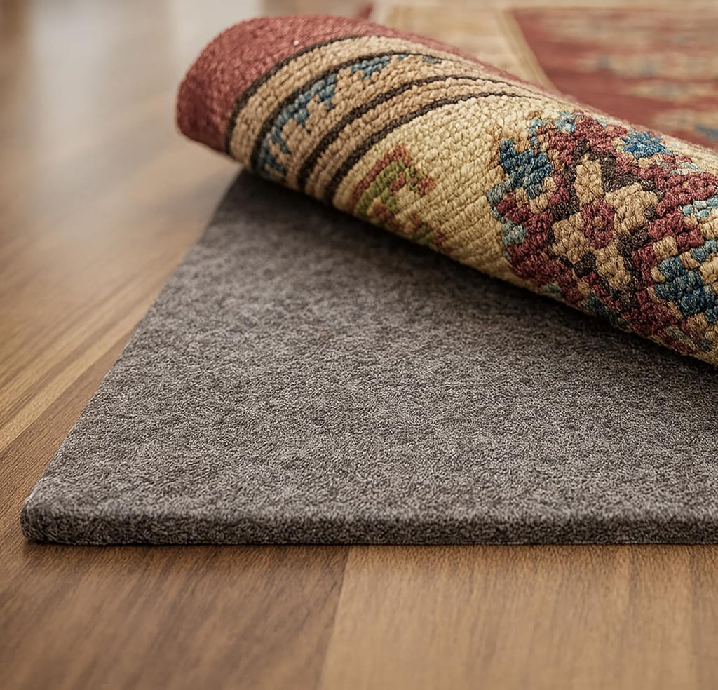 8x12 Feet Gray Rug Pad – 1/3 Inch Thick, Non-Slip, Cushioned Grip for Hard Floors