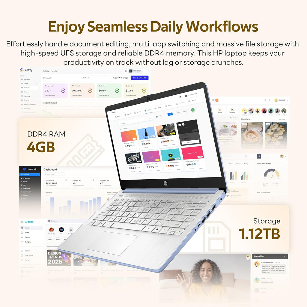 HP Stream 14' HD Student&Business Laptop with AI Copilot, Intel Processor N150, 4GB RAM, 1.12TB Storage (128GB UFS + 1TB Docking Station), 1 Year Office 365, 720p Webcam, Win 11, Sky Blue