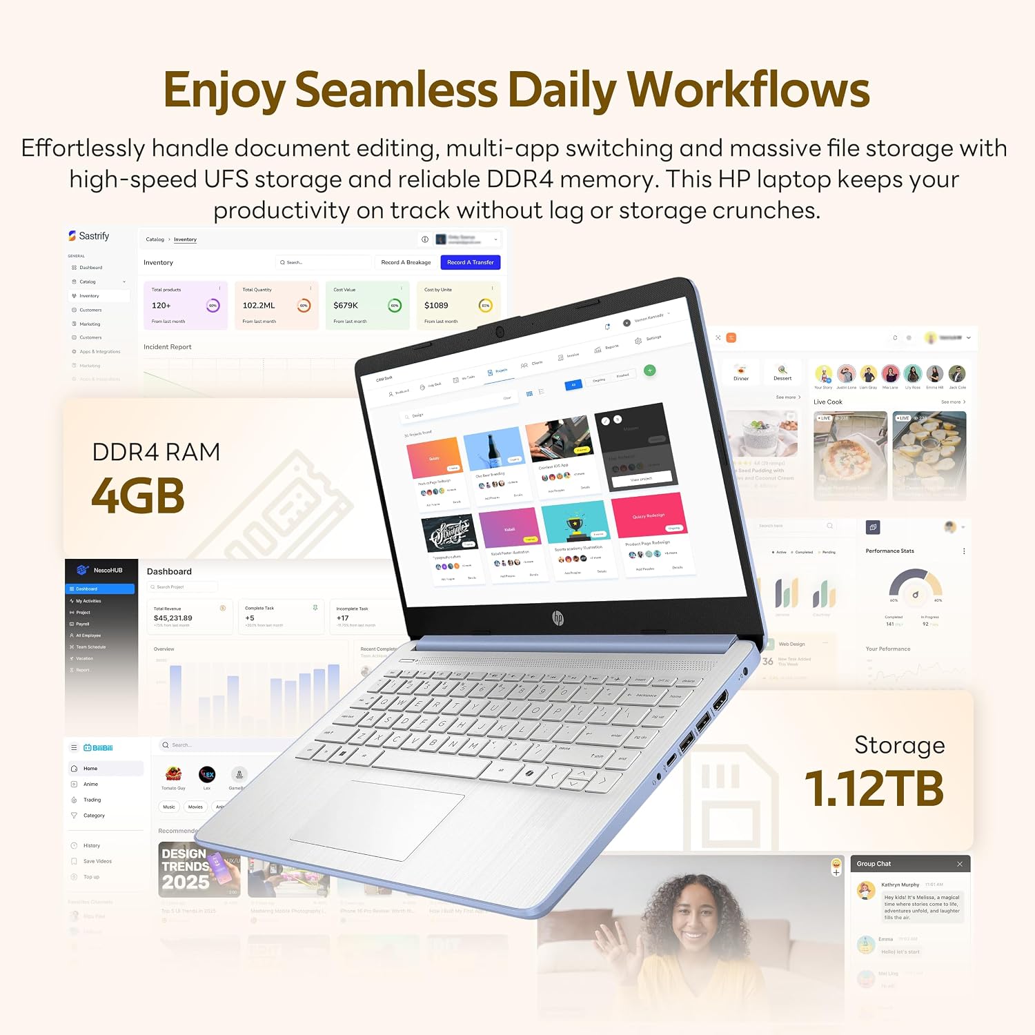 HP Stream 14' HD Student&Business Laptop with AI Copilot, Intel Processor N150, 4GB RAM, 1.12TB Storage (128GB UFS + 1TB Docking Station), 1 Year Office 365, 720p Webcam, Win 11, Sky Blue