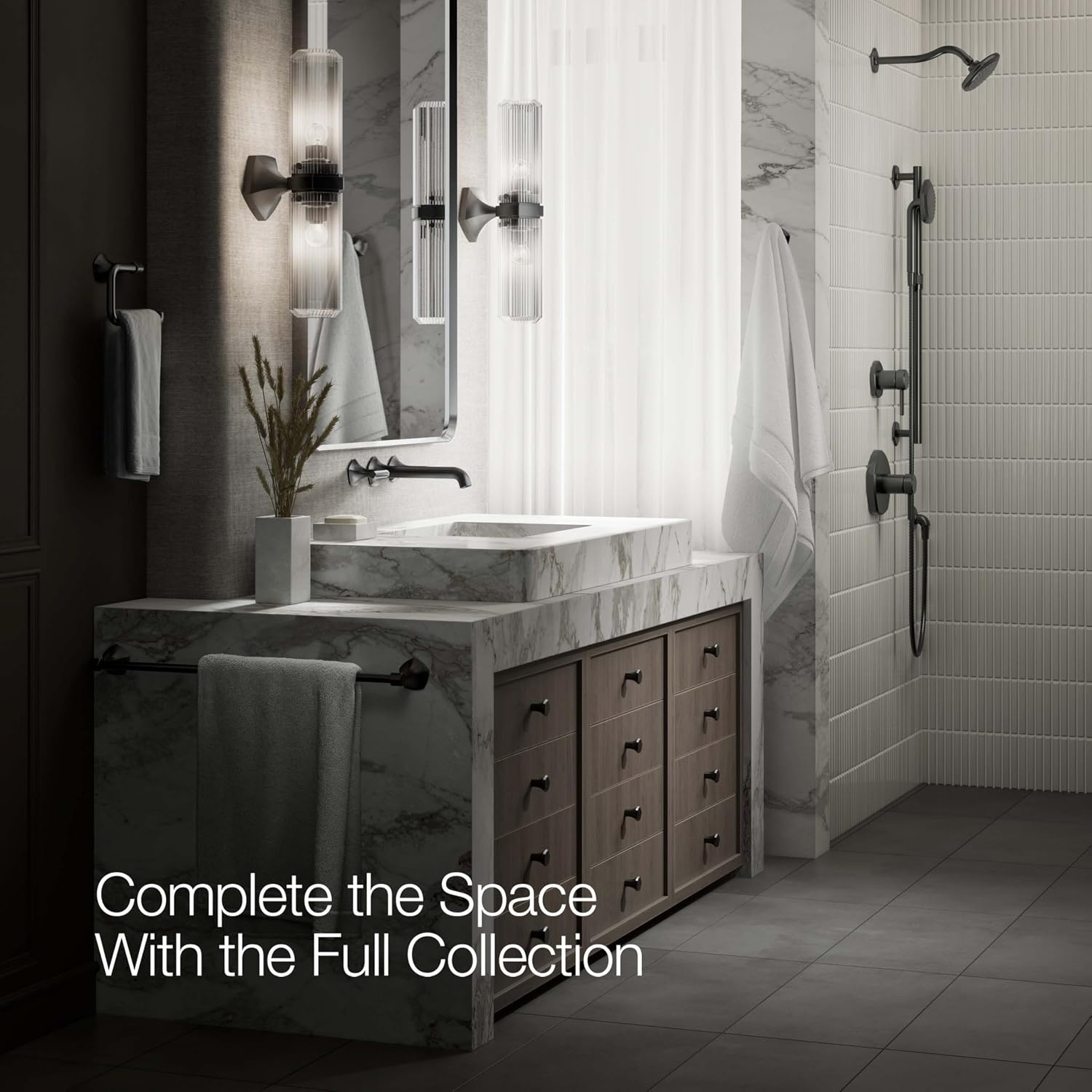 KOHLER T27013-4-BL Occasion Wall-Mount Bathroom Sink Faucet Lever Handle Trim in Matte Black
