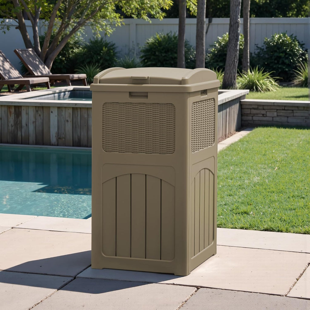 Greesum 2 Pack 33 Package Delivery Box for Outside, Patio Waterproof Resin Garbage Bin with Lid for Hideaway, Deck, Patio, Light Coffee