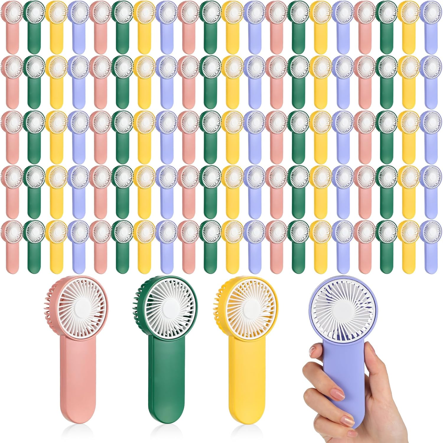Sumind 100 Pcs Small Personal Portable Fan Mini Handheld Bulk 1 Speed Electric Cute Battery Powered for Neck Lash Makeup Women Men Travel Camping Indoor Outdoor Summer (4 Colors)
