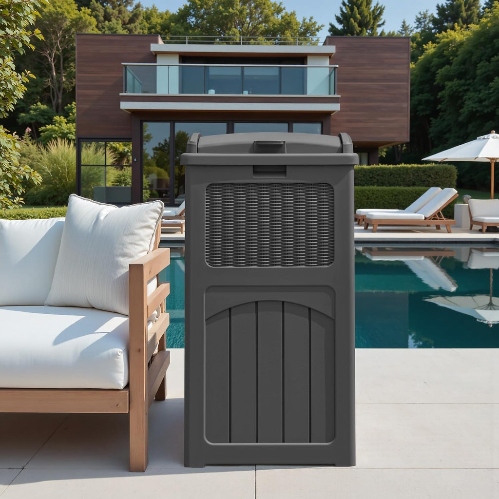 Greesum 2 Pack 33 Package Delivery Box for Outside, Patio Waterproof Resin Garbage Bin with Lid for Hideaway, Deck, Patio, Gray