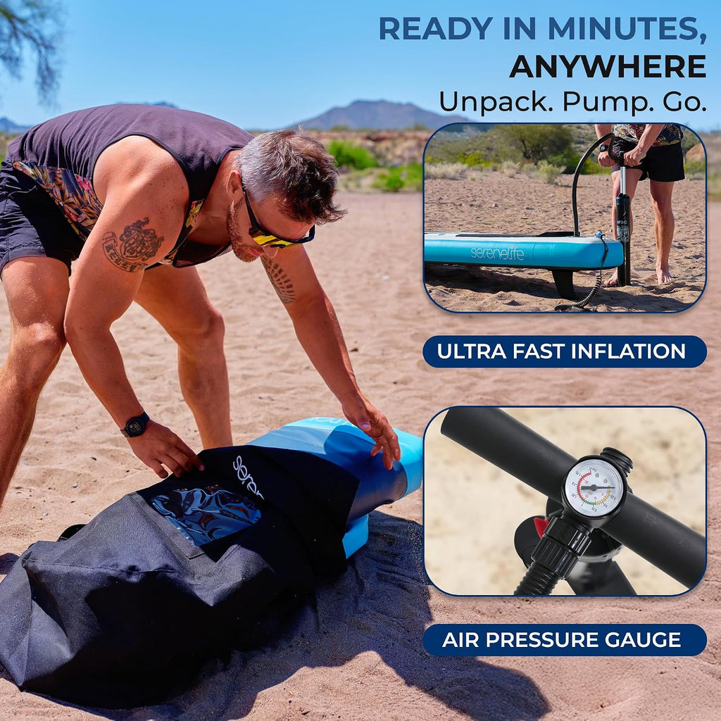 SereneLife 11'6' Supersized Inflatable Paddle Board with Pet-Friendly Design – Stable 35' Wide SUP, 485 lb Capacity, Non-Slip EVA Deck, Complete Kit with Paddle, Pump, Leash, Fins & Backpack