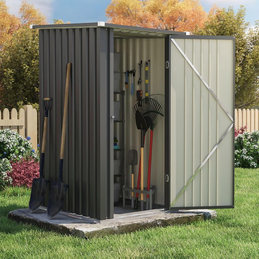 Patiowell 3x3 FT Storage Shed, Outdoor Metal Small Sheds with Lockable Door and Sloping Roof, Waterproof Outside Utility Garden Tool Shed for Patio Lawn Backyard, Black