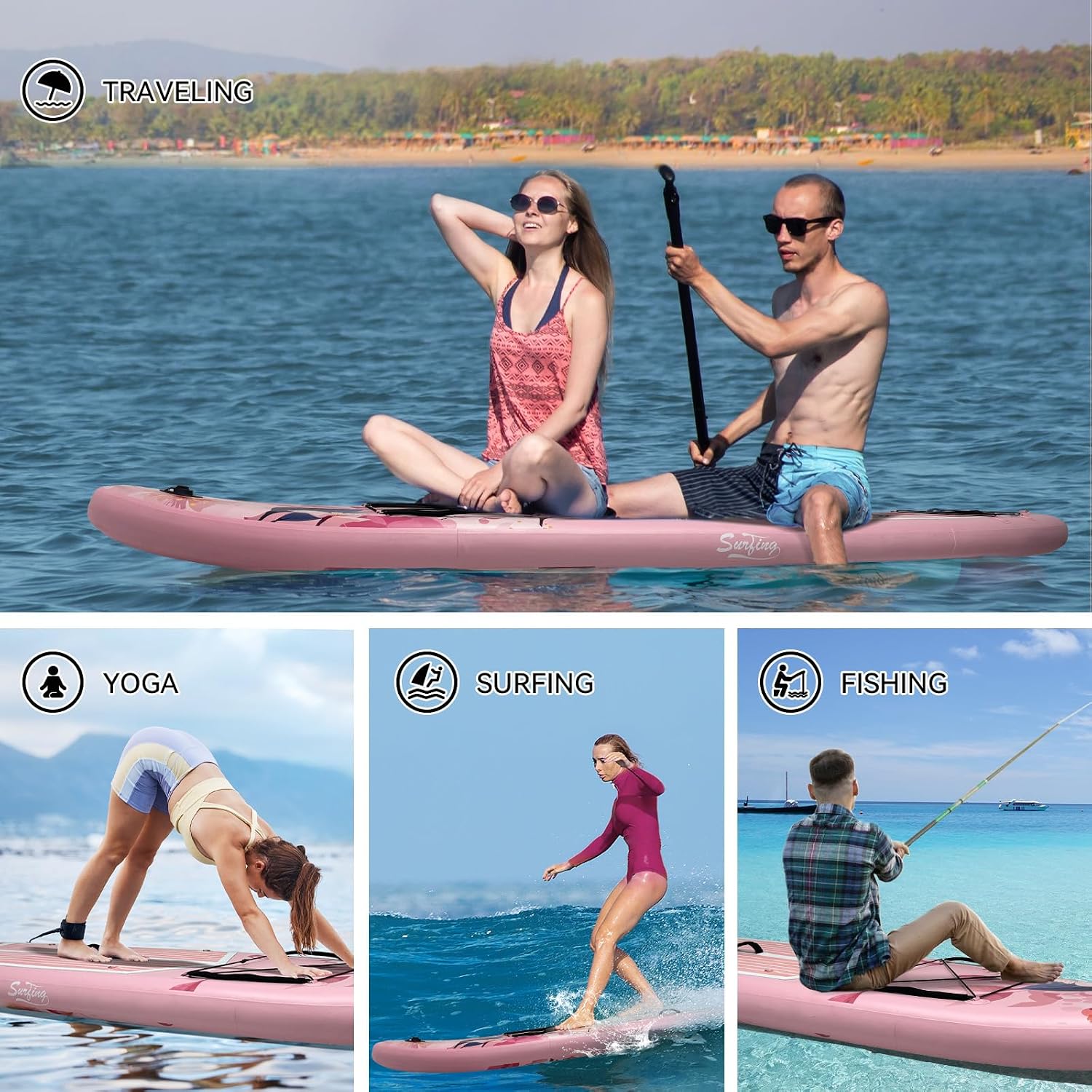 YUSING 11' Inflatable Stand Up Paddle Board with Kayak Seat, Non-Slip Deck SUP Paddle Board with Premium Kayak and SUP Accessories & Backpack, Portable Standing Boat for Youth & Adult