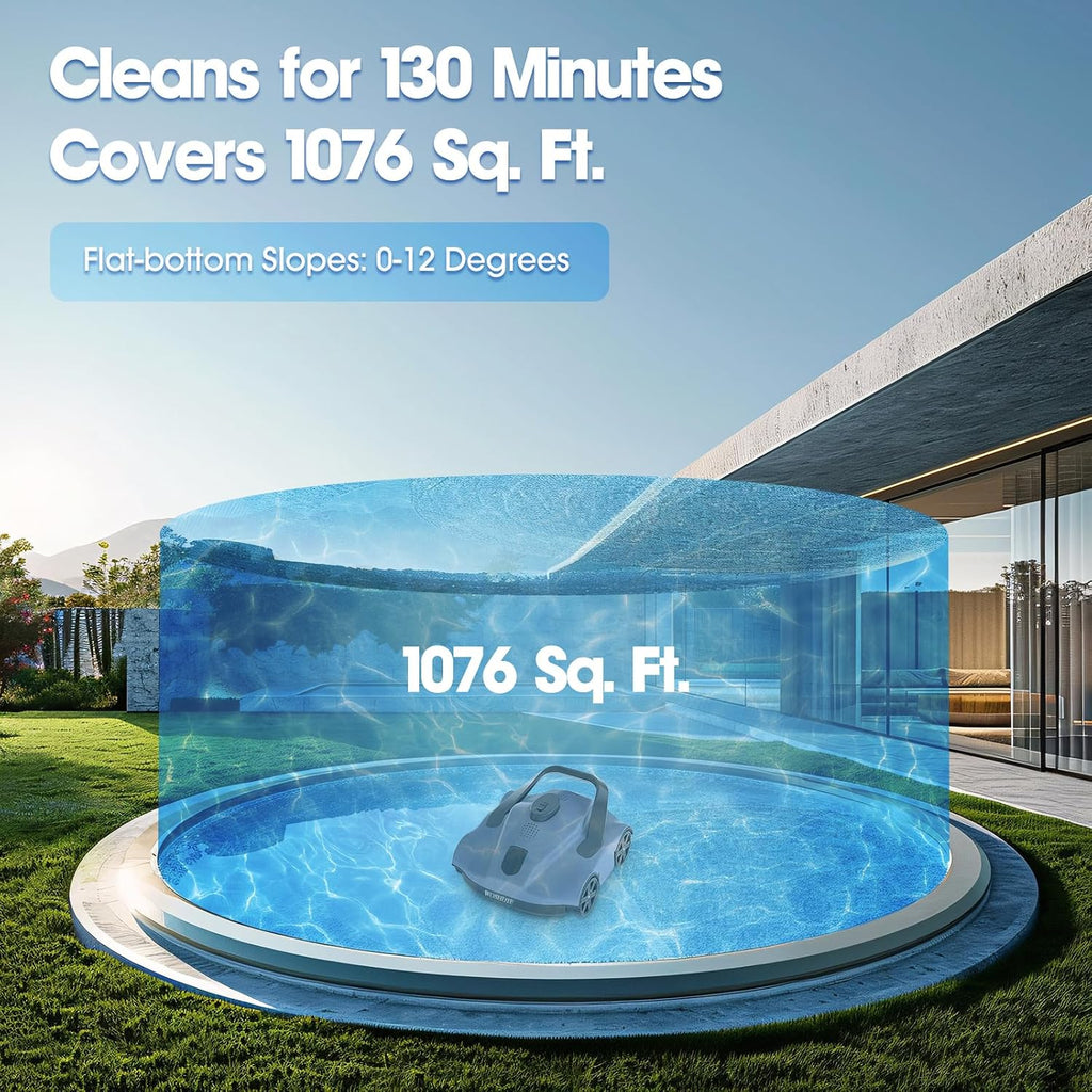 Wireless Swimming Pool Cleaning Robot, with A Battery Life of 130 Minutes and A Maximum Coverage Area of 1,076 Square Feet, is Suitable for Underground Swimming Pools