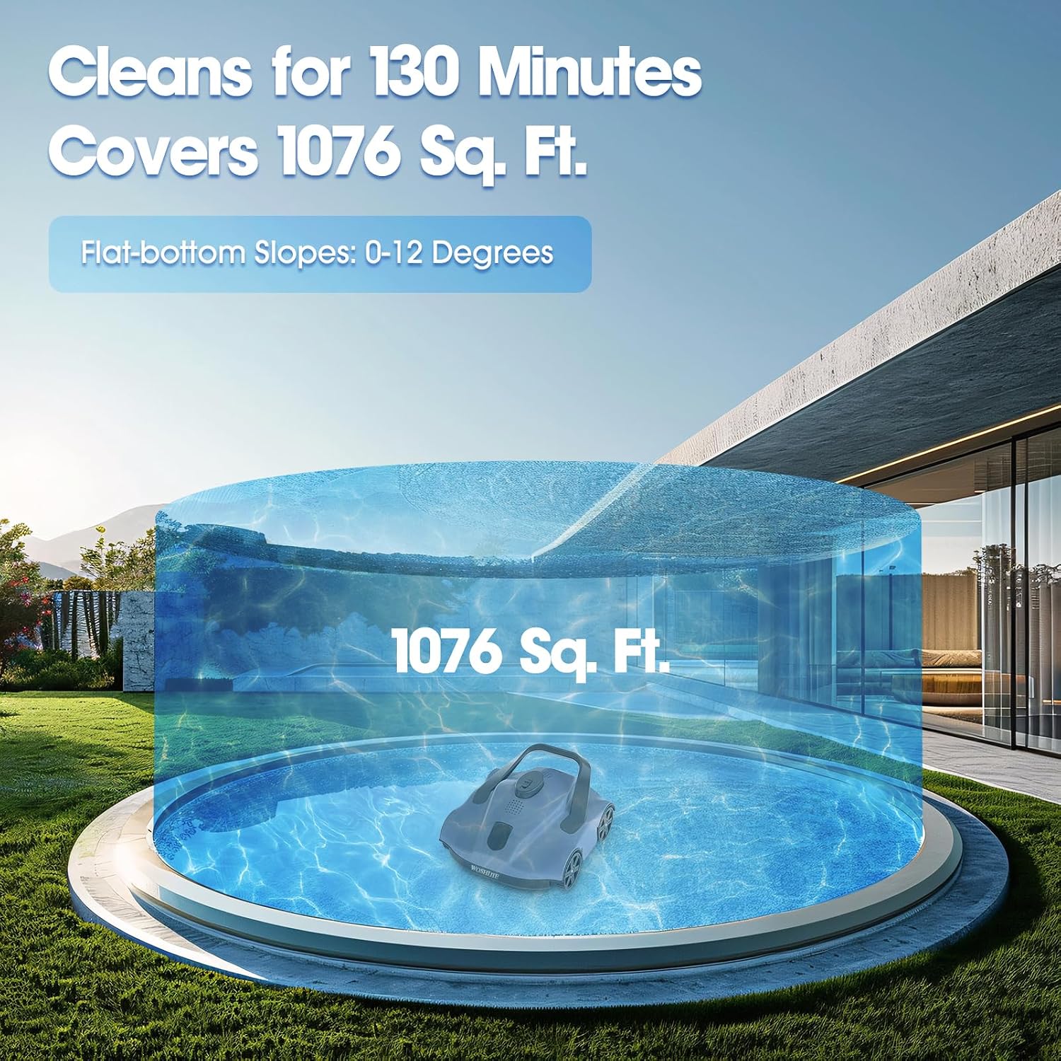 Wireless Swimming Pool Cleaning Robot, with A Battery Life of 130 Minutes and A Maximum Coverage Area of 1,076 Square Feet, is Suitable for Underground Swimming Pools