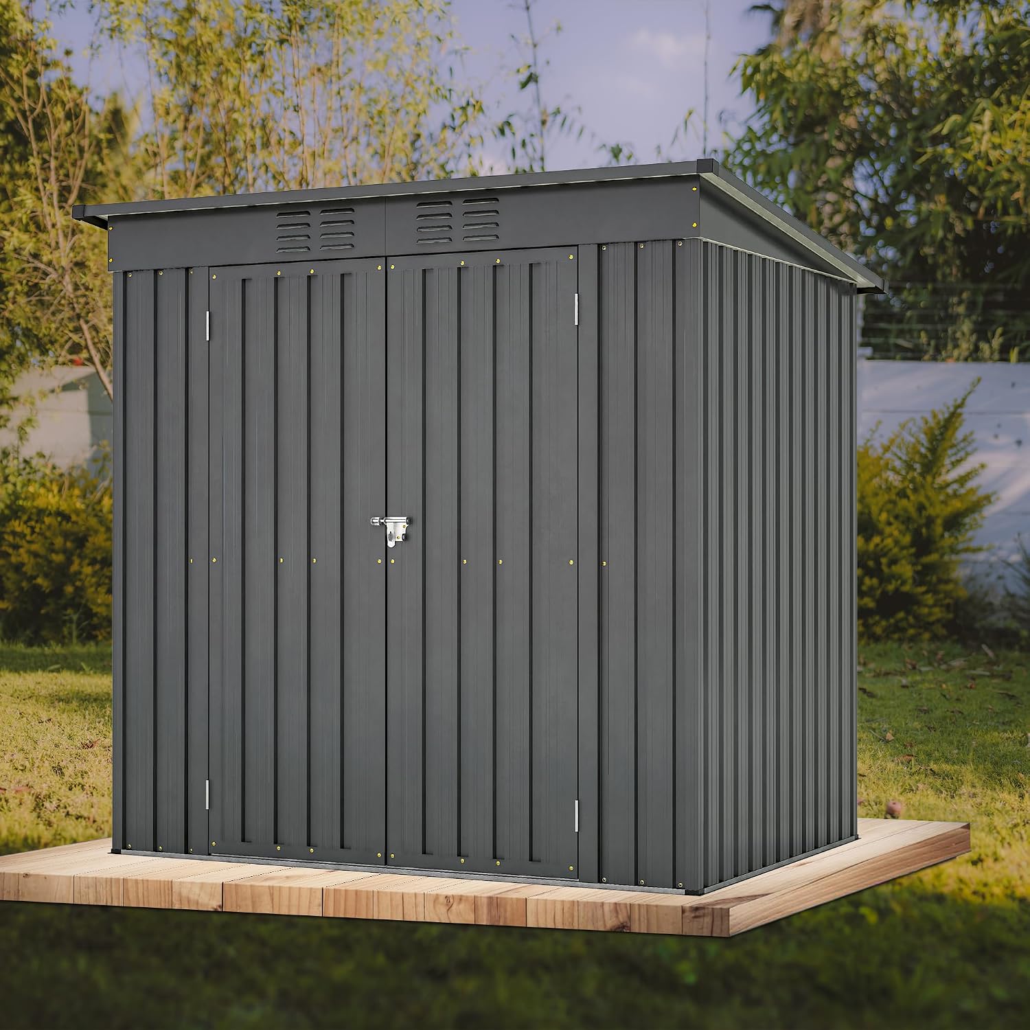 Thanaddo 4x6 ft Metal Shed Outdoor Storage Shed,Metal Steel Utility Tool Shed Storage House with Double Lockable Doors and Air Vent for Backyard Garden Patio Lawn Black